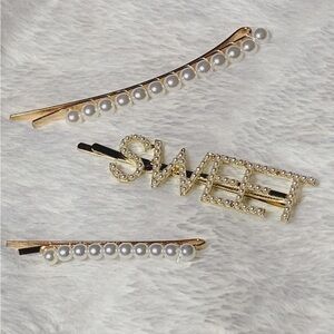 Gold pearl hair clips